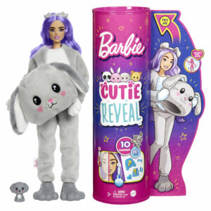 Papusa Barbie Reveal cu costum de plus ,Catelus si 10 surprize MATTEL