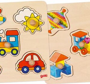 Puzzle din lemn cu suport in assort 21x21 cm Goki