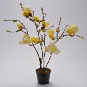 Ramura flori artificiale Magnolia in ghiveci galben 56 cm SILKKA