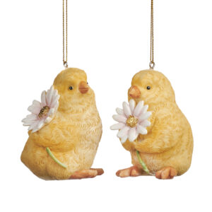 Ornament pui cu floare in assort galben/roz 8cm GOODWILL