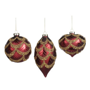 Jucarie brad forme de globe rosu inchis in ass/3buc 10cm GOODWILL