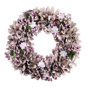 Coroana cu flori roz/verde 33cm Goodwill