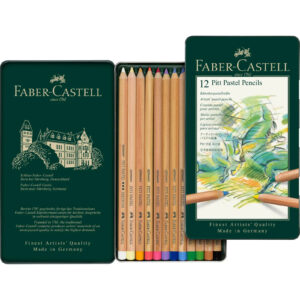 Set creioane colorate Pitt 12 cul., cutie metalica Faber Castell