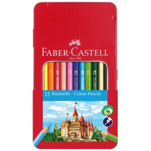 Set creioane colorate 12 culori, in cutie metalica Faber Castell