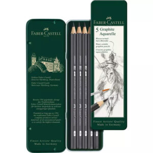 Set creioane grafit HB-8B acuarela 5 buc. cutie metalica Faber Castell