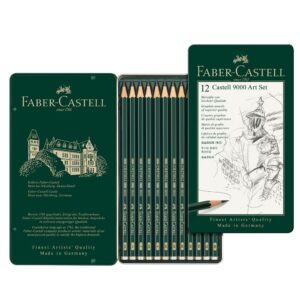 Set creioane grafit 2H-8B Castell 9000 12buc. cutie metalica Faber Castell