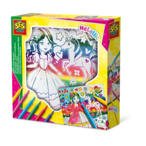 Set creativ copii de colorat pe panza printesa si unicorn cu efect metalic SES