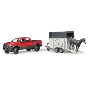 Jeep RAM + remorca + figurina cal Bruder