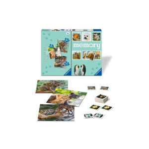 Set 3 puzzle-uri + joc memorie Animale, 25/36/49 piese RAVENSBURGER
