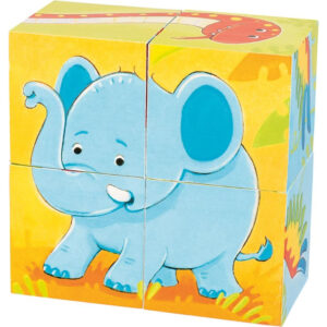 Puzzle din lemn in cub - Animale salbatice GOKI