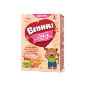 Terci cu lapte 4 cereale cu bucatele de capsuni si mere 8 m+ 200gr Vinni