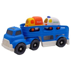 Camion albastru cu 2 mini masini Eco 30cm Funky Toys