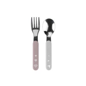 Lingura cu furculita din otel /roz/