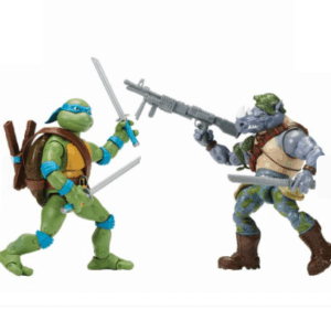 Set Figurine Testoasele Ninja Leonardo vs Rocksteady 15 cm cu articulatii TMNT