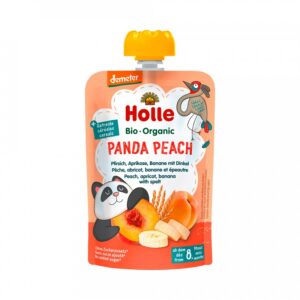 Piure Holle Bio Organic Panda Peach de piersici, caise, banane si griu spelt (8 luni+) 100g