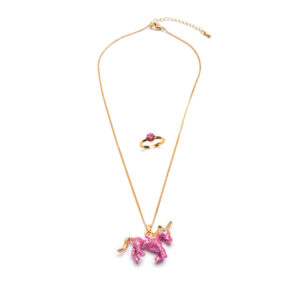 Colier roz Unicorn / inel Great Pretenders