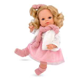 Papusa Laura 40 cm cu sunete, in rochie roz BERJUAN