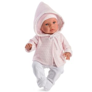 Papusa LEO 46 cm in costum roz+ alb ASI