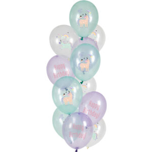 Set 12 Baloane latex Happy Birthday Unicorn 33cm Folat