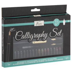 Set caligrafie 35 piese cu cerneala colorata. varfuri diferite si carte de caligrafie GRAFIX