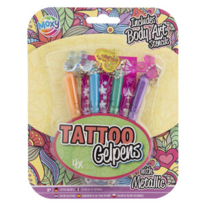 Set creativ.4 pixuri cu gel si sabloane pentru tatuaje. Tattoo Gelpens Metallic GRAFIX