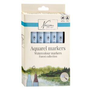 Set 6 markere acuarelabile si pensula cu rezervor Nassau Fine Art Tonuri verzi GRAFIX