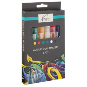 Set 6 markere cu capat dublu si vopsea acrilica Grafix