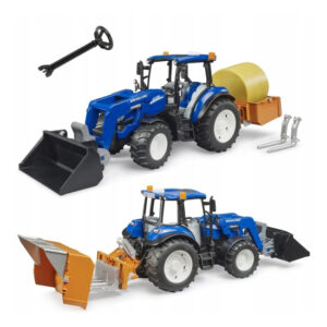 Tractor New Holland T5.120 cu incarcator frontal, cutie basculanta si furci - Bruder