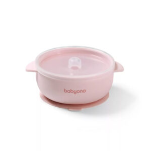 Vas din silicon cu ventuza si capac pink Babyono