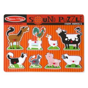 Puzzle din lemn cu sunete - Ferma, 8 piese Melissa and Doug