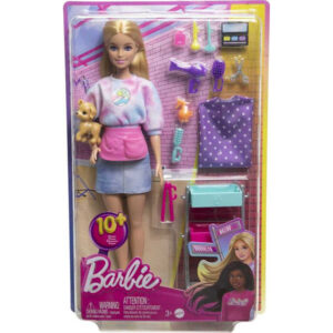 Set joc Papusa Barbie Stilist Malibu +14 accesorii MATTEL