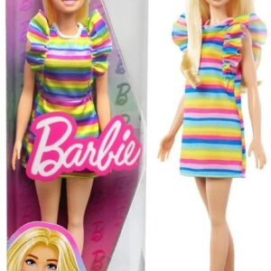 Papusa Barbie Fashionista cu Bretele Si Rochie Curcubeu MATTEL