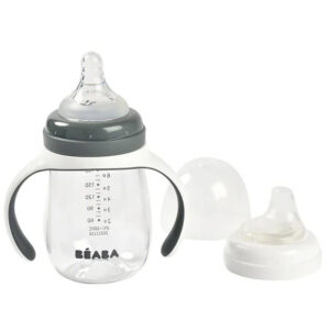 Biberon de invatare 2 in 1 din Tritan Beaba 210 ml Mineral Grey Beaba