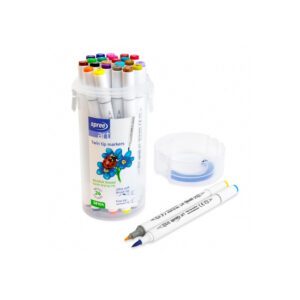 Marker cu varf dublu Soft Brush / Fine Tip, 24 culori cilindric SpreeArt