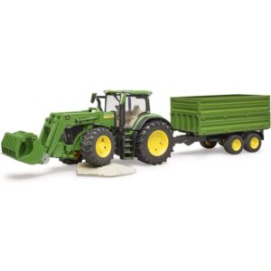 Tractor John Deere 7R 350 cu incarcator frontal si remorca - Bruder