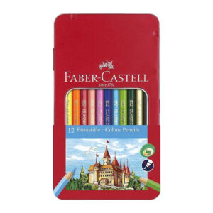 Set creioane colorate 12 culori, in cutie metalica Faber Castell