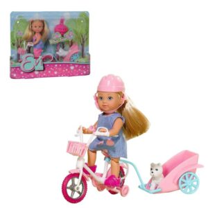 Papusa Evi cu bicicleta si catelus 12cm ,2 tip Simba