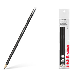 Set 4 Creoane cu radiera Jet Black, hexagonal HB ErichKrause