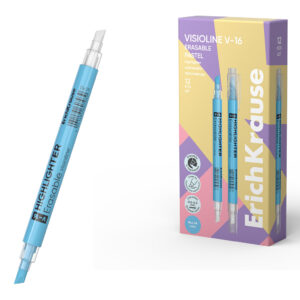 Textmarker cu doua capete cu cerneala care se sterge Visioline V-16 Erasable Pastel albastru ErichKrause