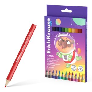 Creioane colorate plastic Kids Jumbo Space Animals, 12 cul. ErichKrause