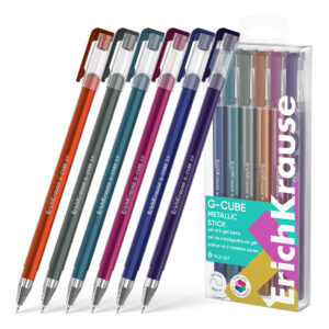 Set 6 pixuri cu gel 1mm multicolor G-Cube Stick Metallic ErichKrause