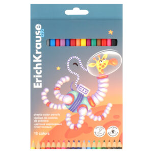 Creioane colorate din plastic triangular Kids Space Animals 18 cul. ErichKrause