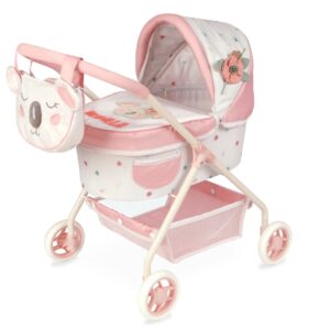 Carucior p/u papusa cu geanta Koala 56cm - roz/alb DECUEVAS