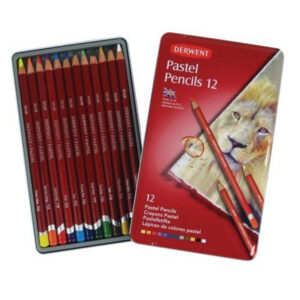 Set creioane colorate Pastel 12 culori, in cutie metalica Derwent