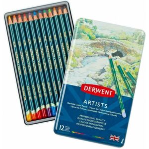 Set creioane colorate Artist 12 culori, in cutie metalica Derwent