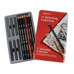 Set creioane Sketching 12 piese, in cutie metalica Derwent