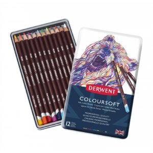 Set creioane colorate Coloursoft 12 culori, in cutie metalica Derwent
