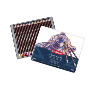 Set creioane colorate Coloursoft 24 culori, in cutie metalica Derwent