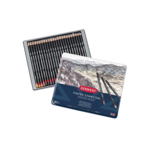 Set carbune colorat Tinted Charcoal 24 culori, in cutie metalica Derwent