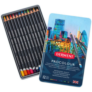 Set creioane colorate Procolour 12 culori, in cutie metalica Derwent